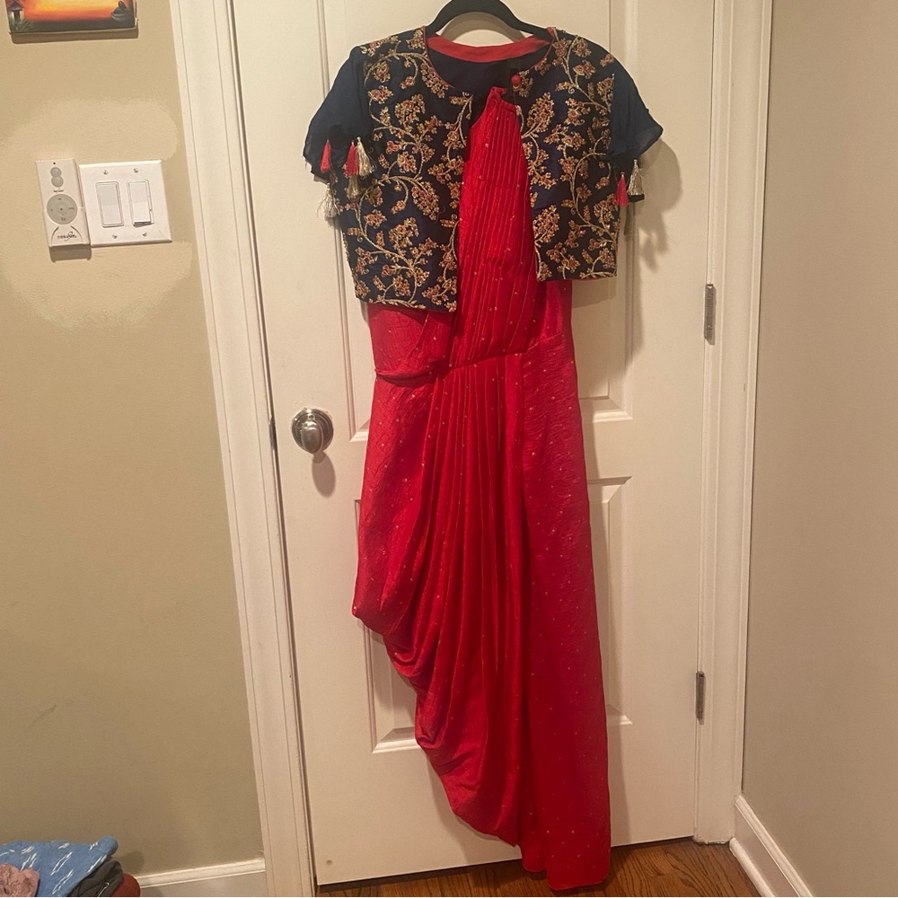 Red Indian Dhoti Dress with embroidered Jacket